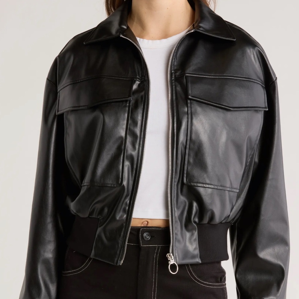 Elodie Black Leather Jacket Bomber Style
